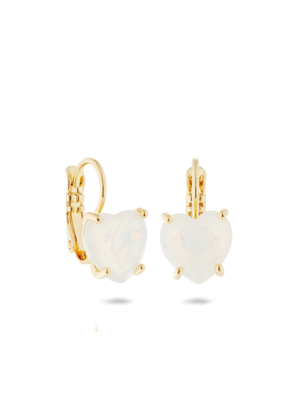 Opalescent White Diamantine Heart-Shaped Stone Sleeper Earrings | auld1451