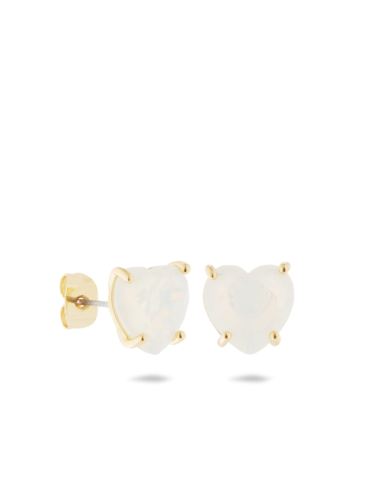 Opalescent White Diamantine Heart-Shaped Stone Sleeper Earrings | auld1451