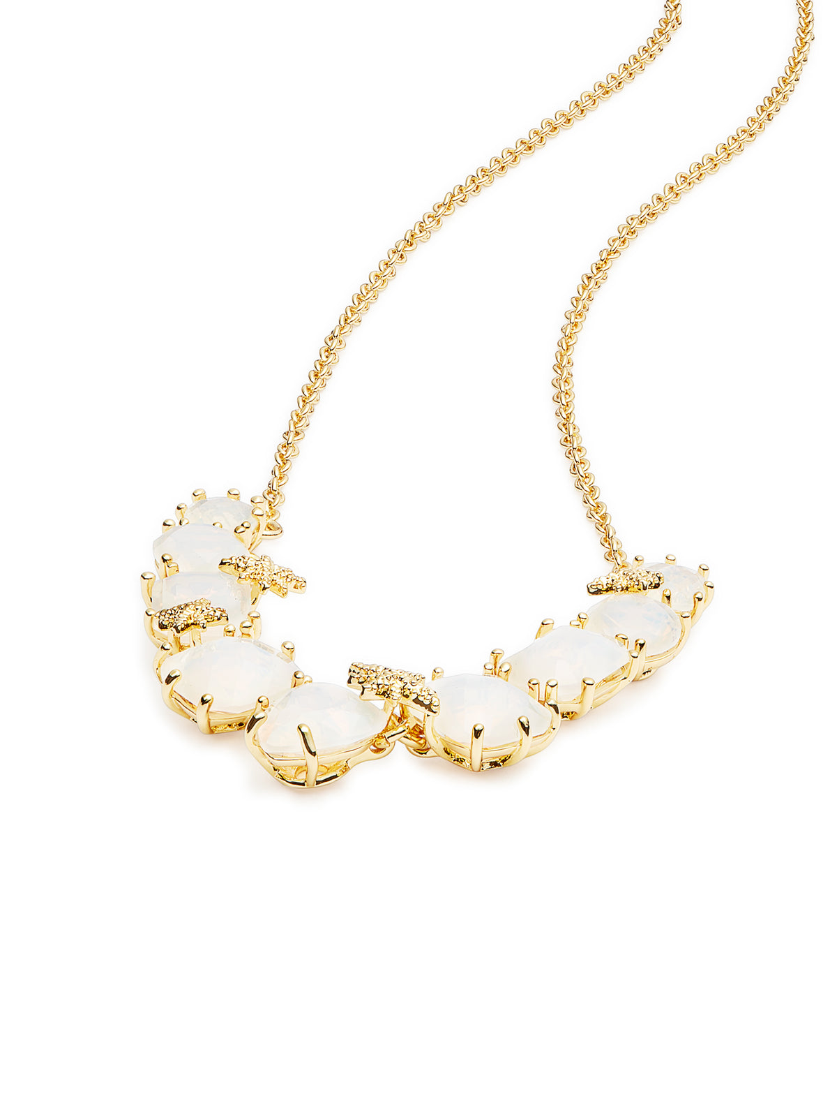 Opalescent White Diamantine Thin Necklace With Nine Stones And Fine Stars | auld3182