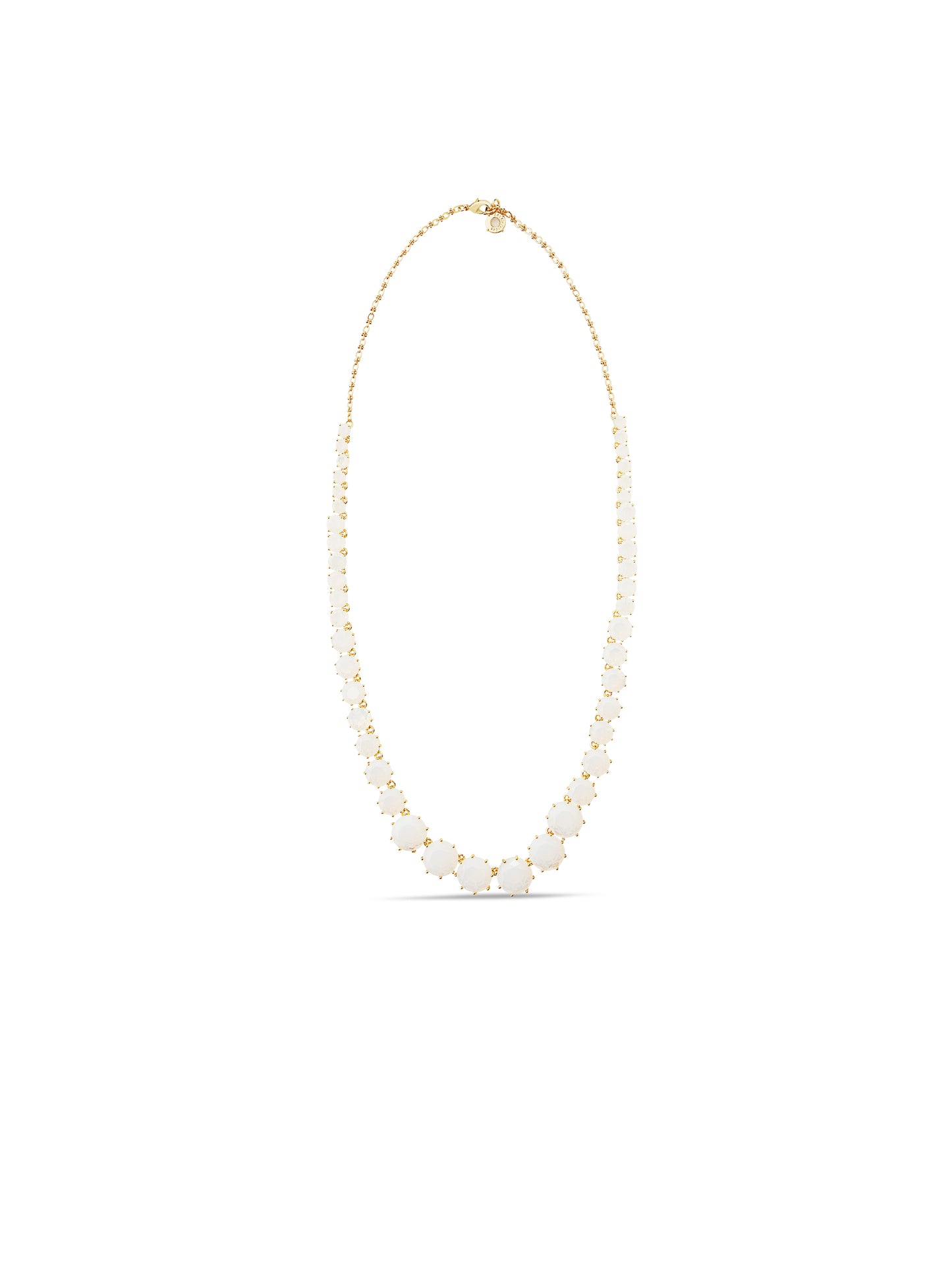 Opalescent White Diamantine Round Stone Long Necklace | auld3511