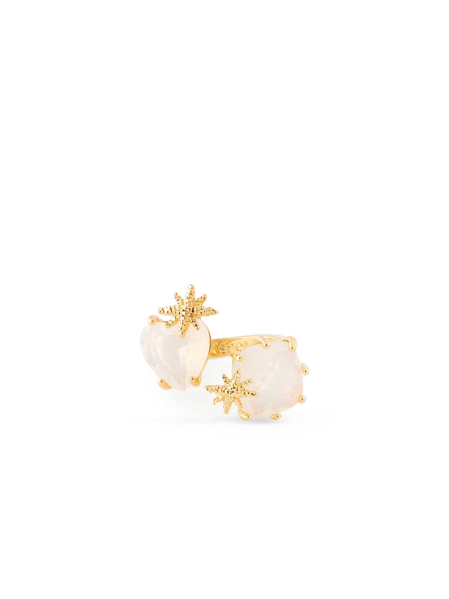 Adjustable Ring You And Me Heart And Square Stones La Diamantine Opalescent White And Fine Stars | auld6182