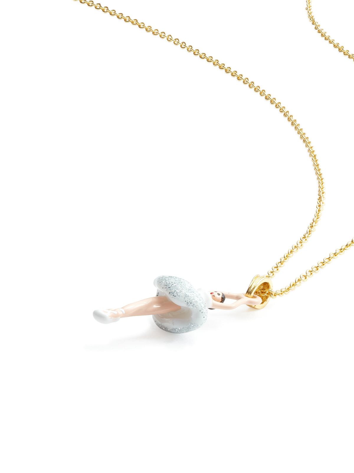 Ballerina Wearing A White Tutu With Silver Glitter Pendant Necklace | aumdd3011