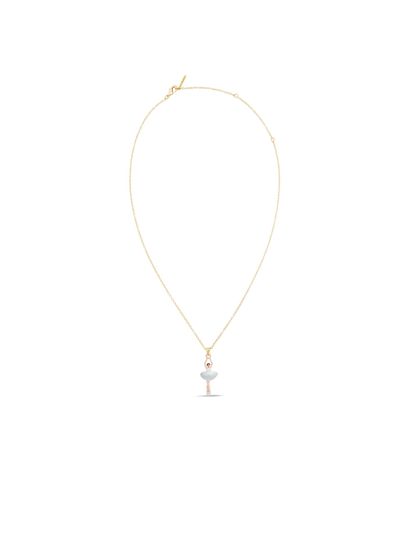 Ballerina Wearing A White Tutu With Silver Glitter Pendant Necklace