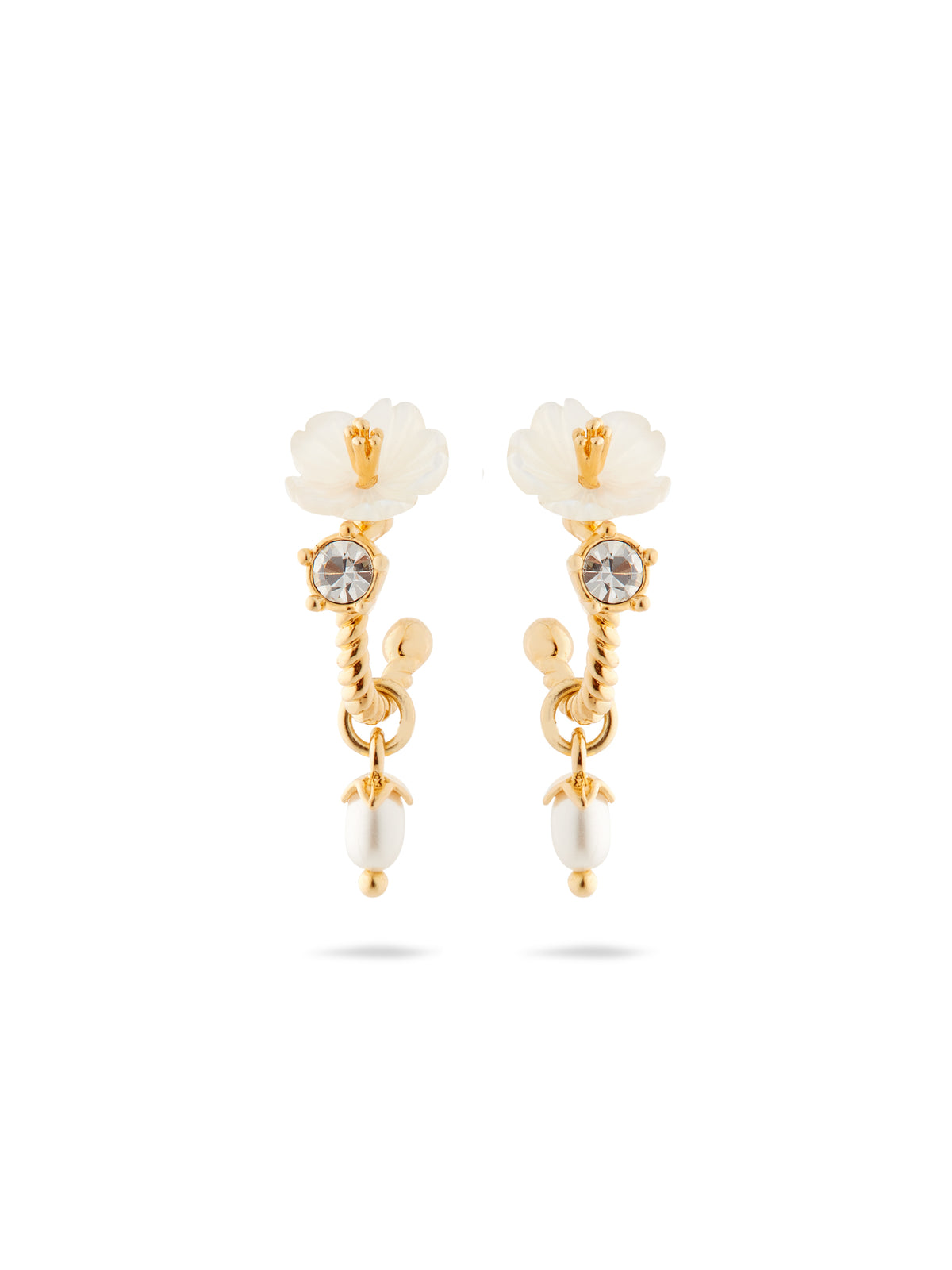 White Jasmine, Faceted Crystal And Crystal Pearl Bead Post Dangle Earrings | aume1121
