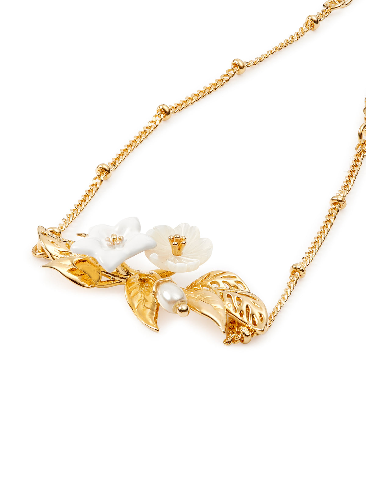 White Jasmine And Crystal Pearl Bead Fine Bracelet | aume2041