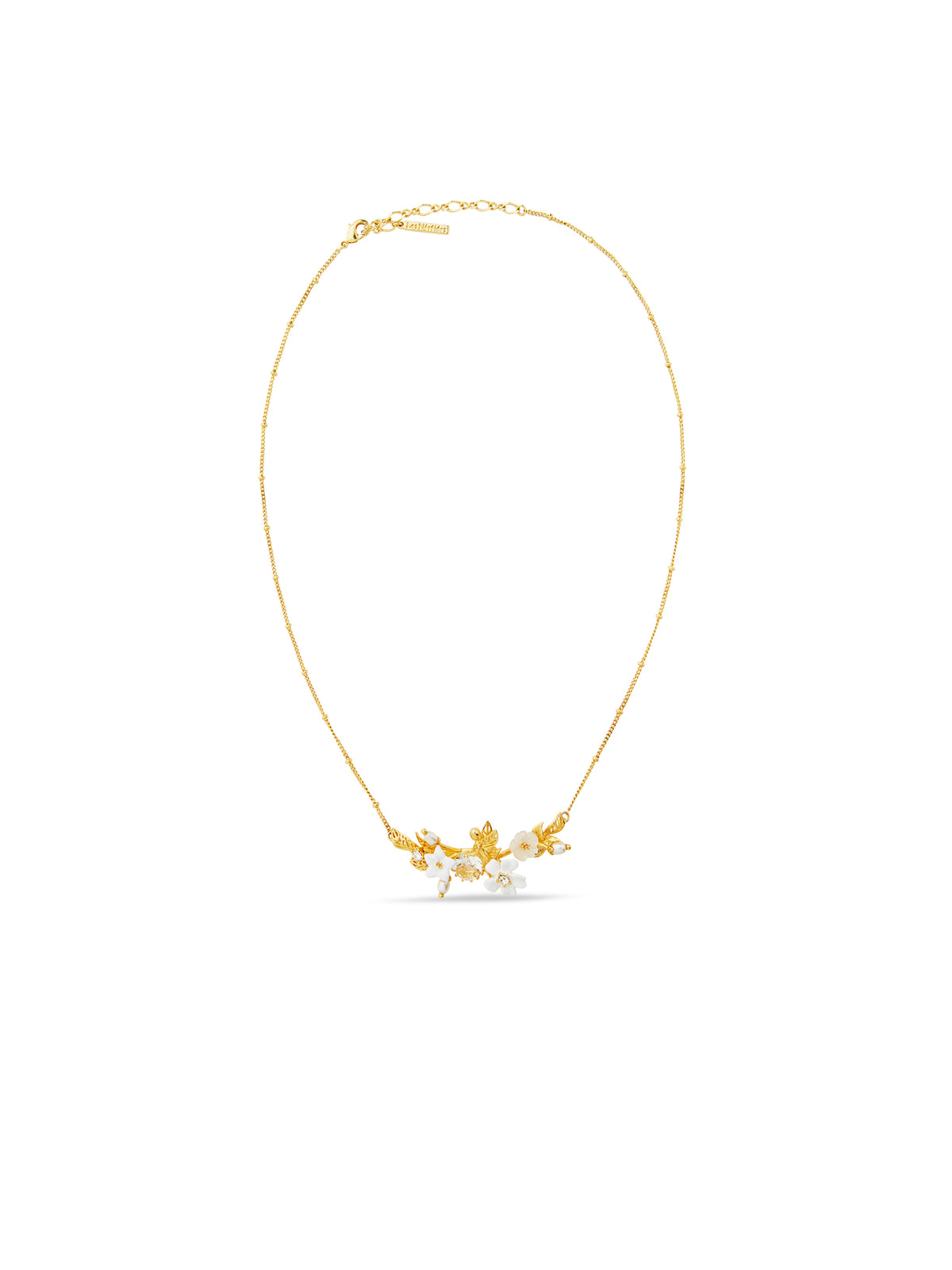 Aume306/1 White Jasmine, Faceted Crystal And Crystal Pearl Bead Statement Necklace | aume3061