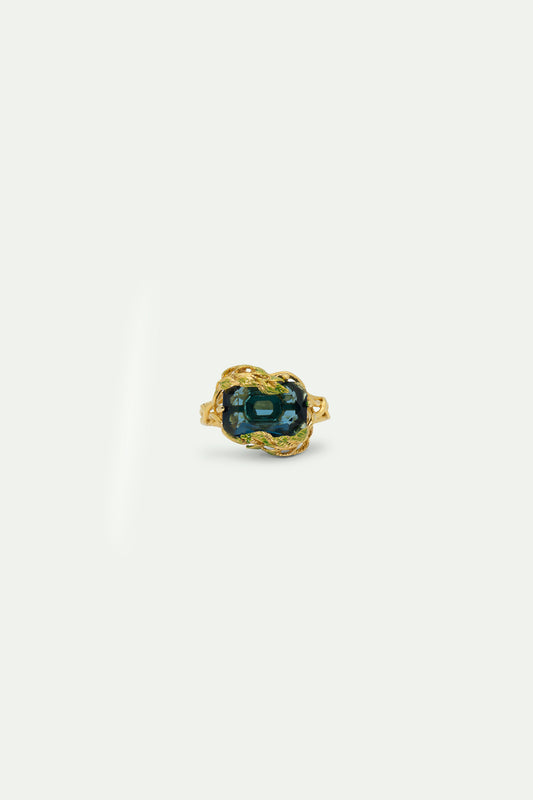 Wisteria Leaves And Faceted Crystal Cocktail Ring | auof6021