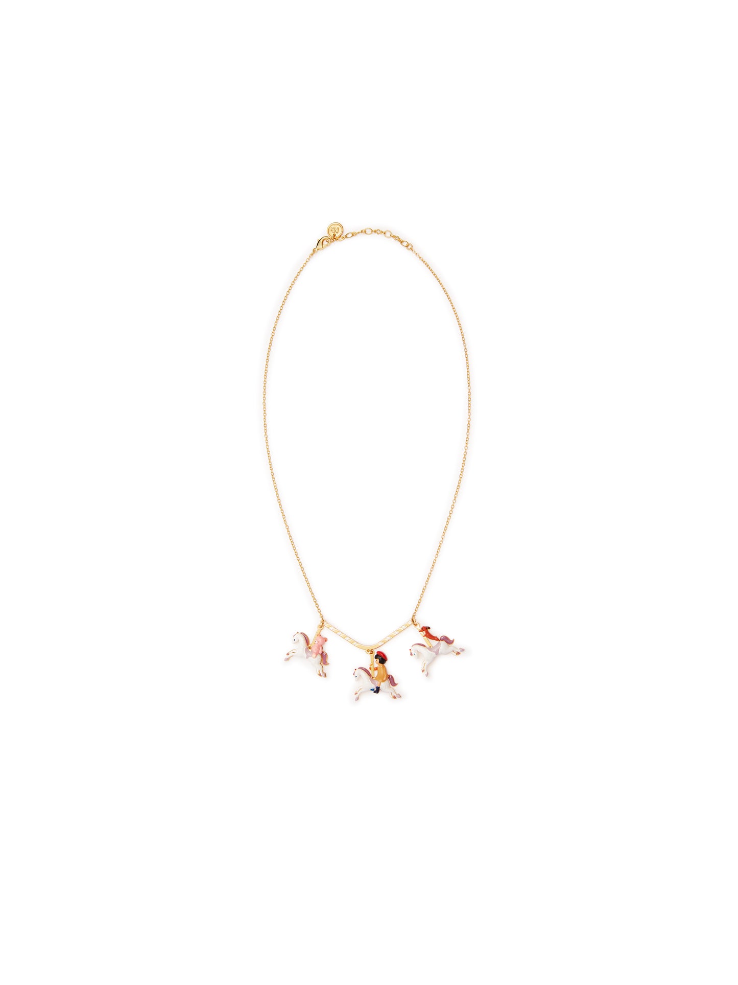 Little Girl, Dachshund And Teddy Bear On A Carousel Statement Necklace | auto3041