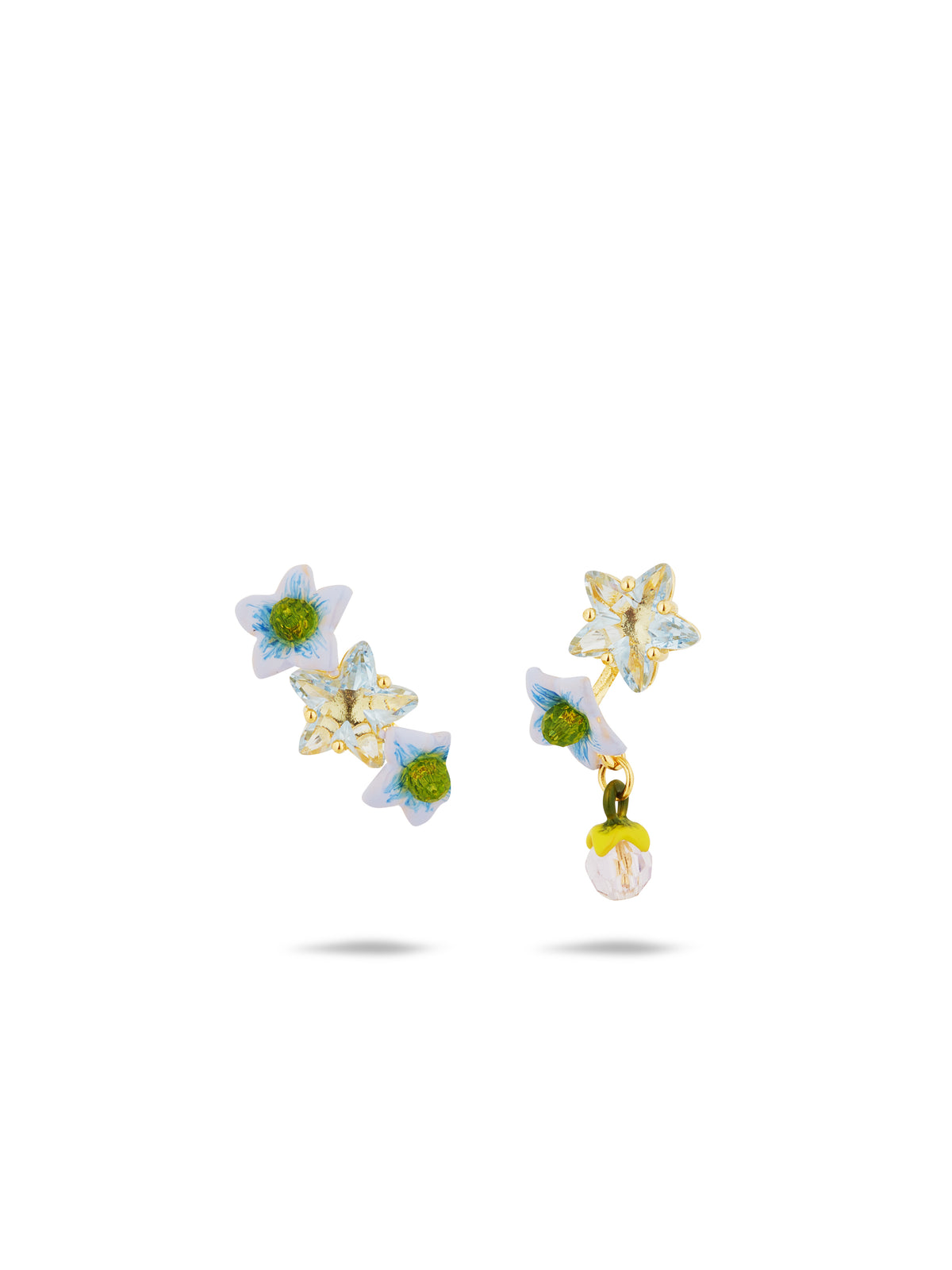 Asymmetrical Faceted Star And Jasmine Flower Earrings | autr1021