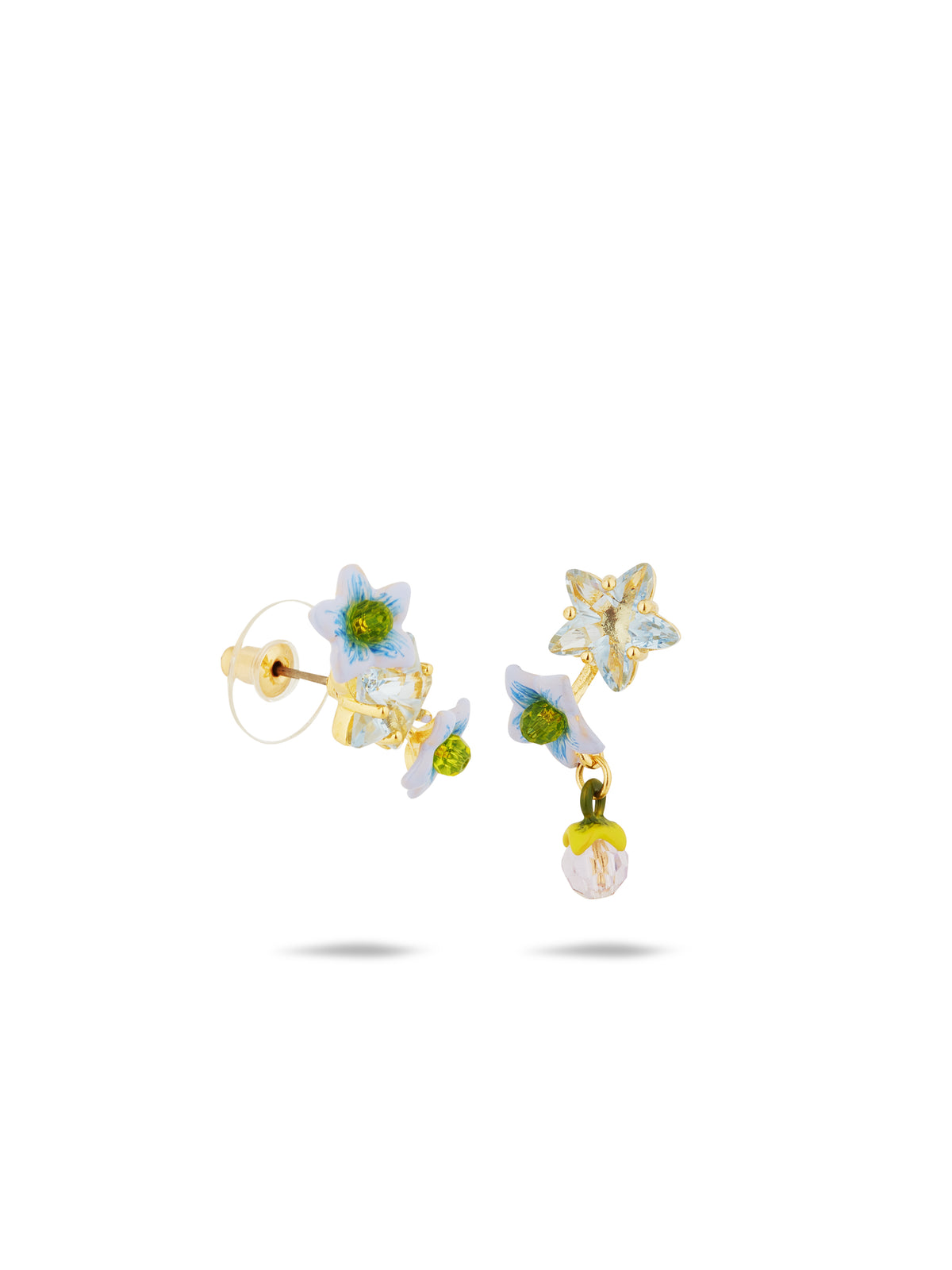 Asymmetrical Faceted Star And Jasmine Flower Earrings | autr1021