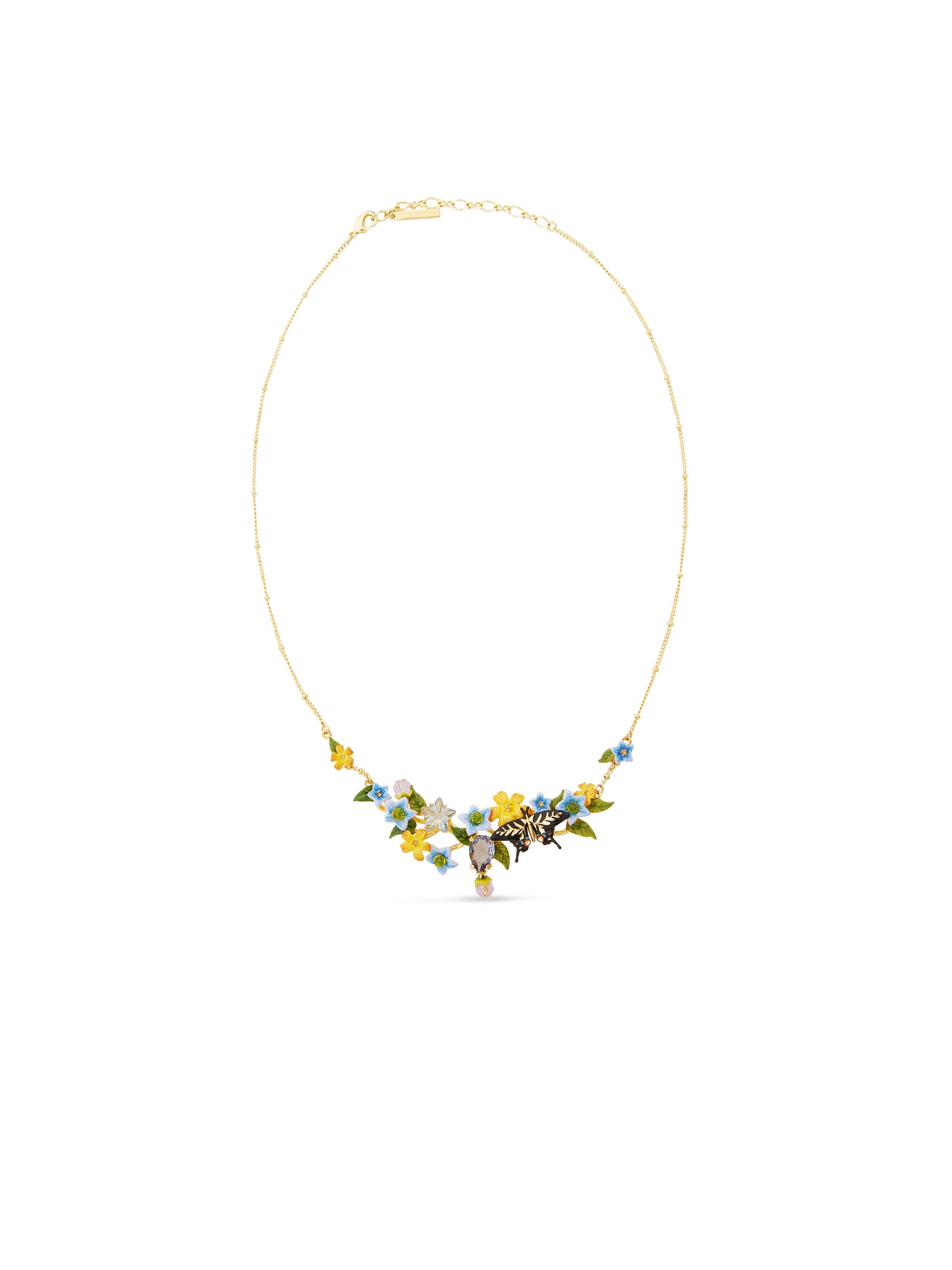 Butterfly, Jasmine Flowers And Faceted Crystal Statement Necklace | autr3011