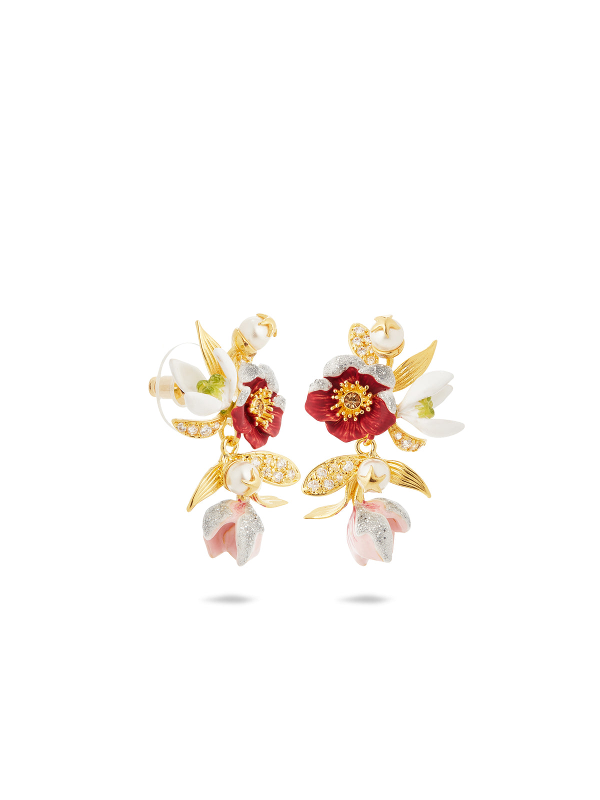 Hellebore Flower, Snowdrops And Crystal Earrings | auvh1011