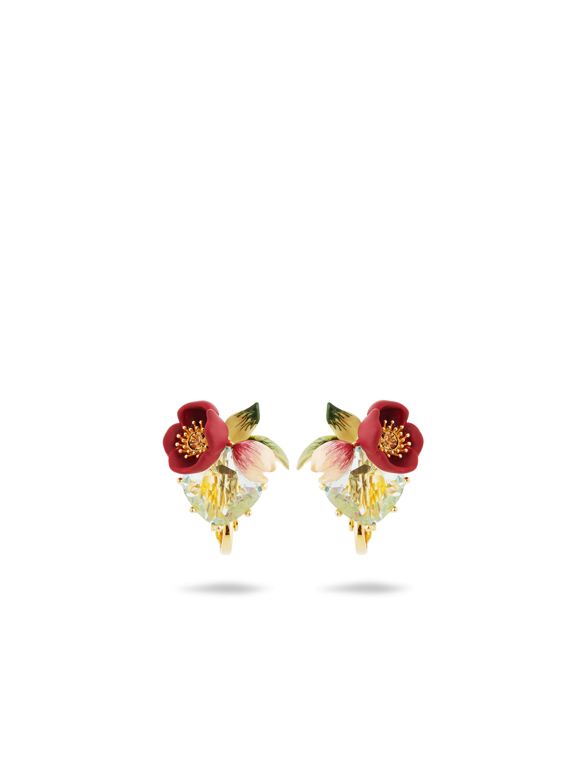 Red Hellebore Flower And Faceted Stone Earrings | auvh1021