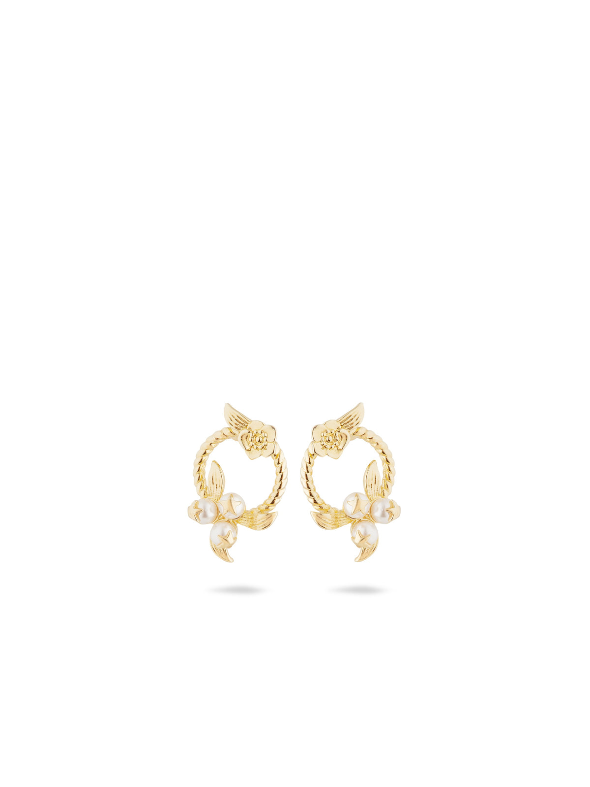 AUVH1091 Flower And Golden Beads Sleeper Earrings | auvh1091