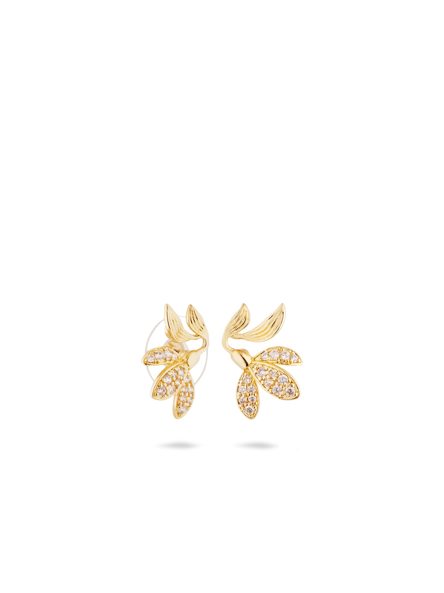Leaves Paved With Cubic Zirconia Post Earrings