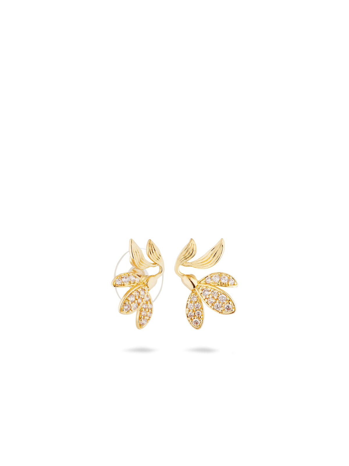 Leaves Paved With Cubic Zirconia Post Earrings | auvh1101
