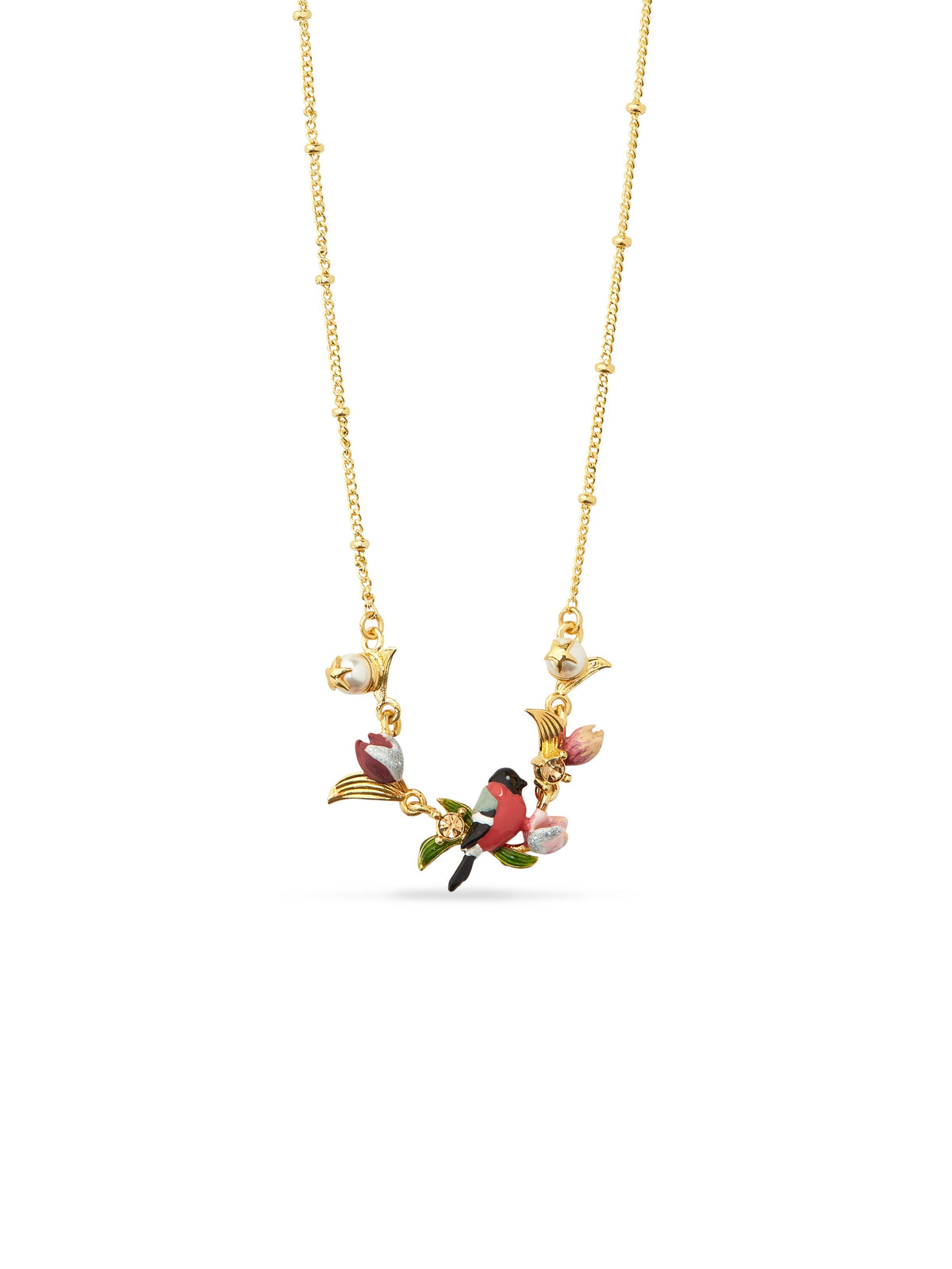 Hellebore Flower And Bullfinch Statement Necklace | auvh3021