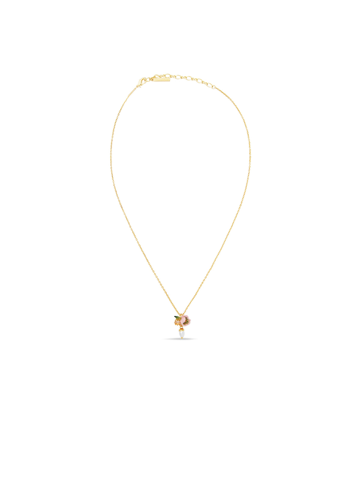 Pink Hellebore & Crystal Pearl Pendant Necklace | auvh3041