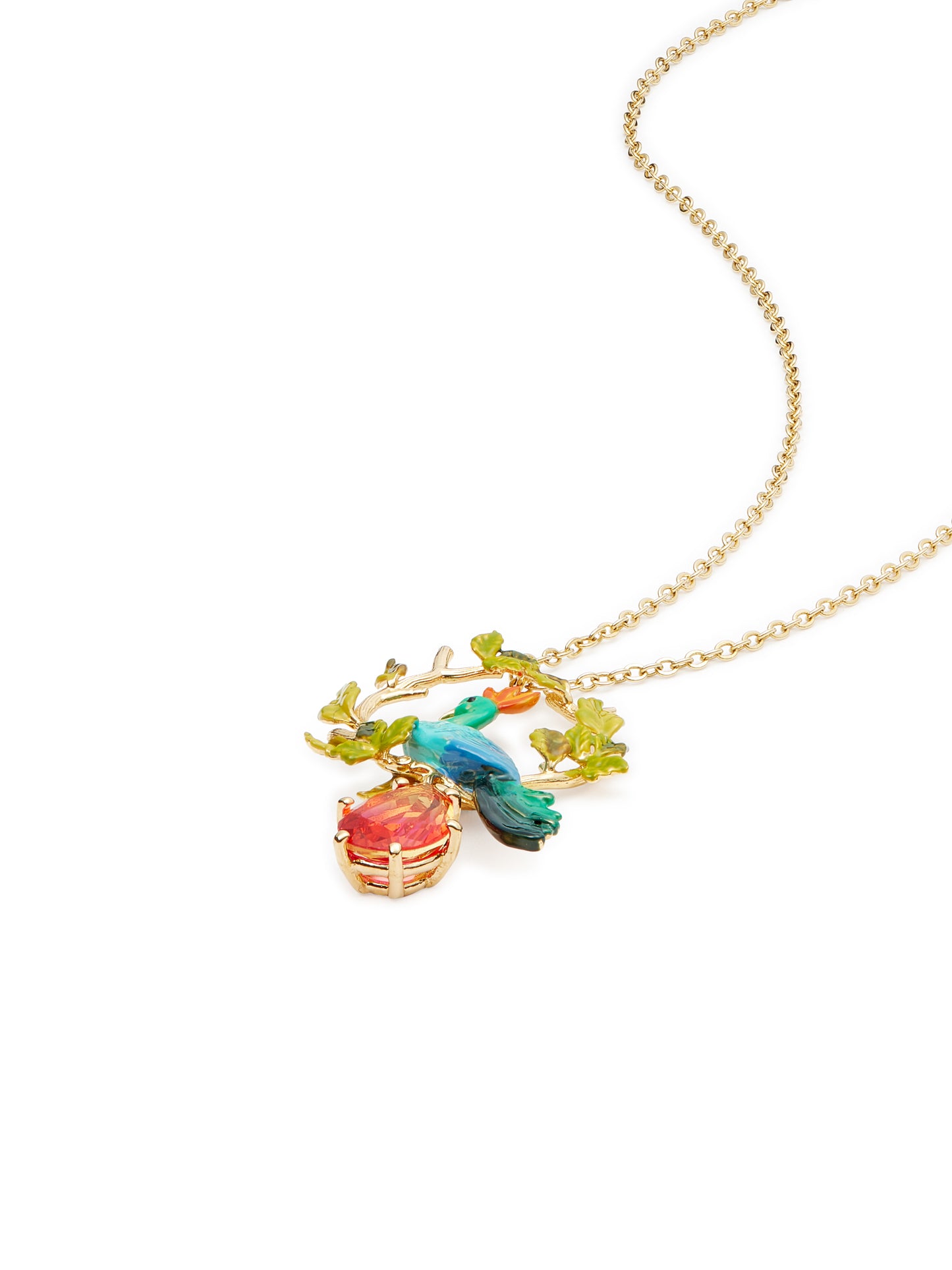 Peacock And Faceted Crystal Pear Pendant Necklace | auvi3041