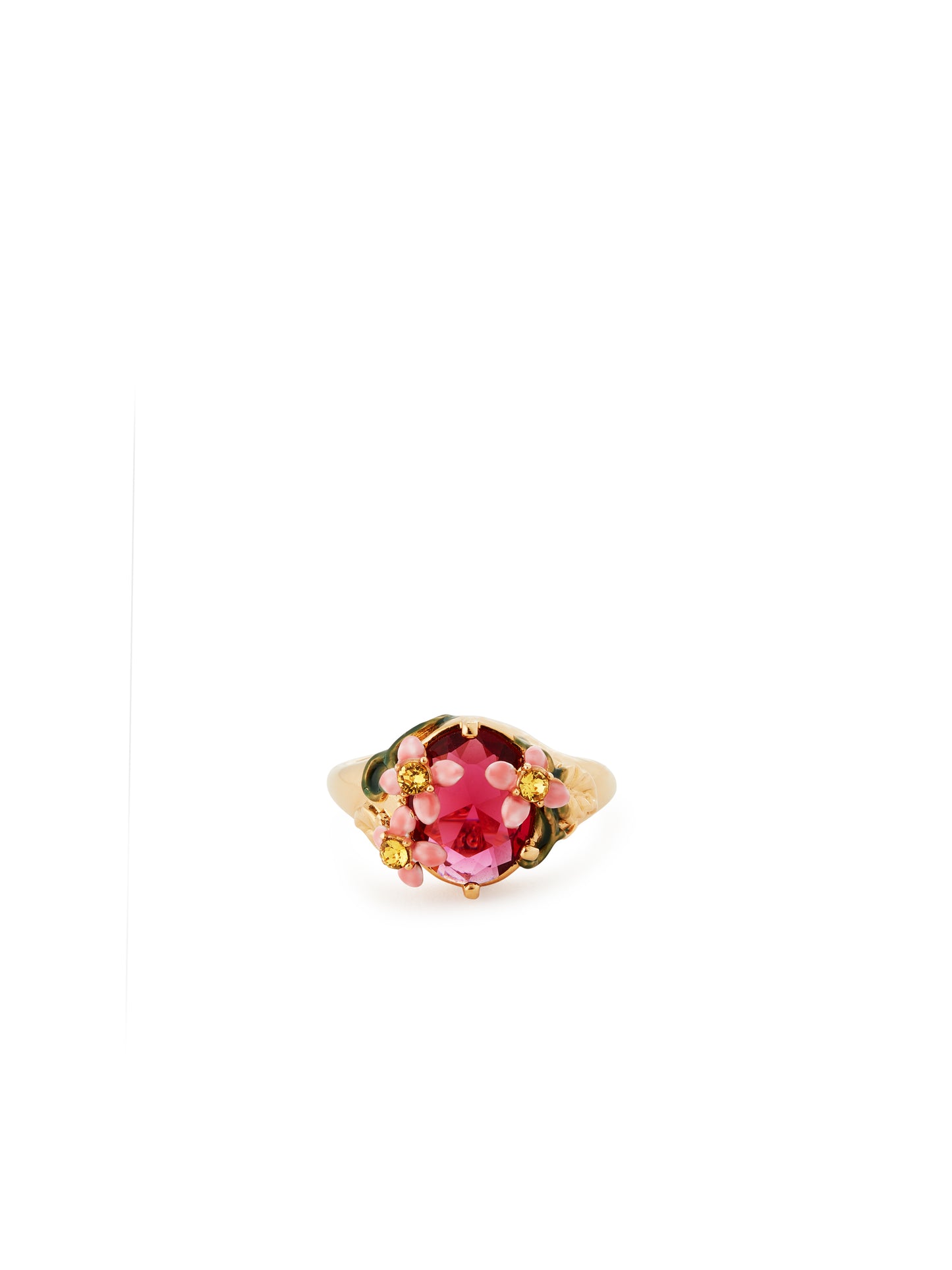 Pink Faceted Crystal And Pink Flower Cocktail Ring | auvi6021