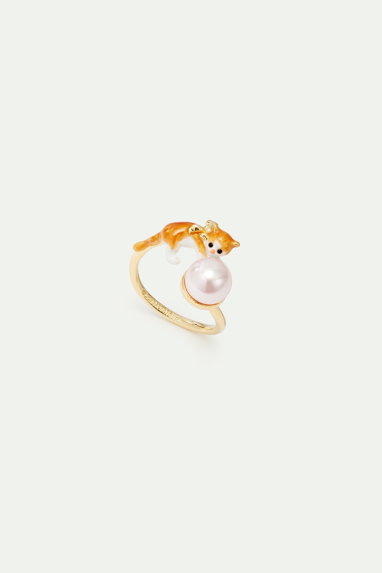 Orange Tabby Kitten And Cultured Pearl Adjustable Ring | AVCF6011