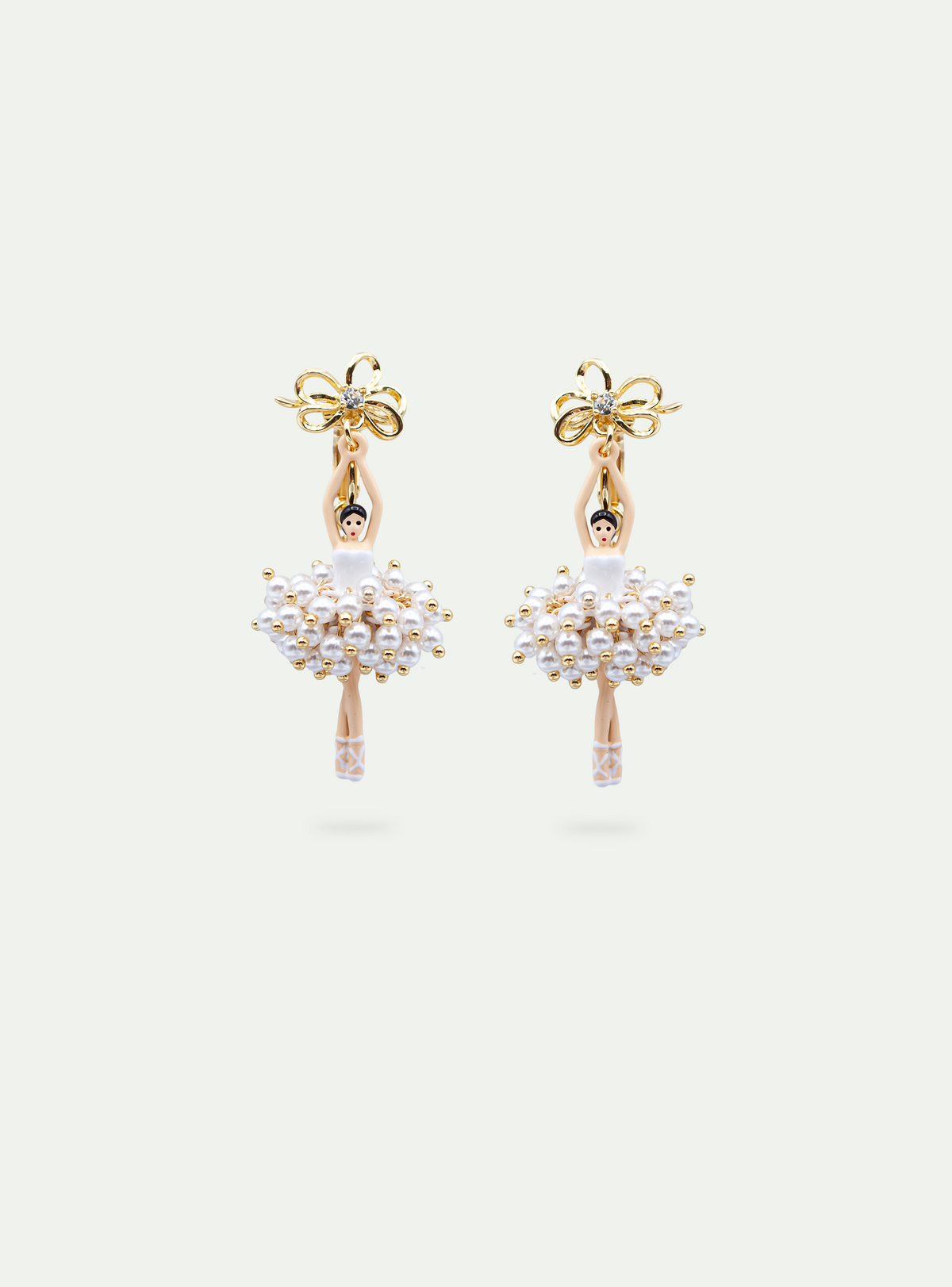 White And Gold Ballerina Earrings | AVDD1151