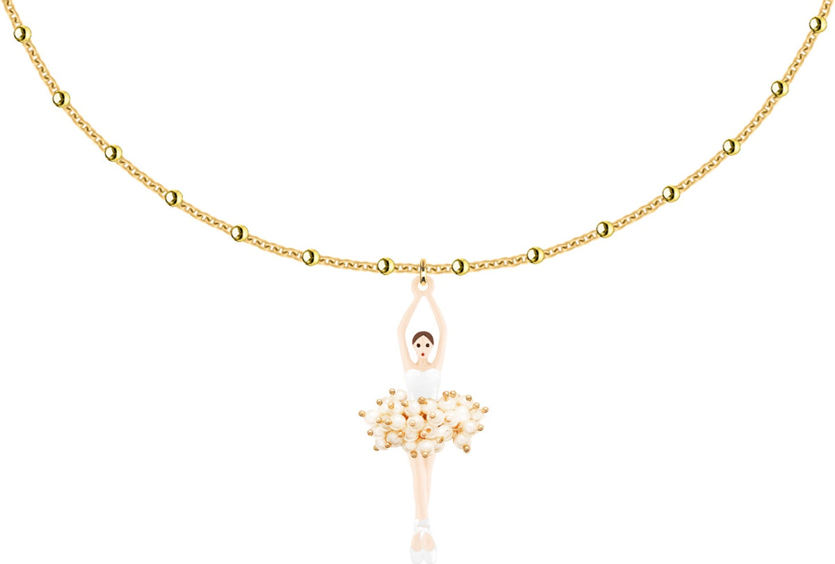 White And Gold Ballerina Pendant Necklace | AVDD3591
