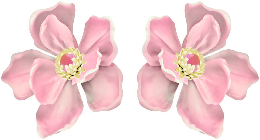 Large Pink Magnolia Flower Post Earrings