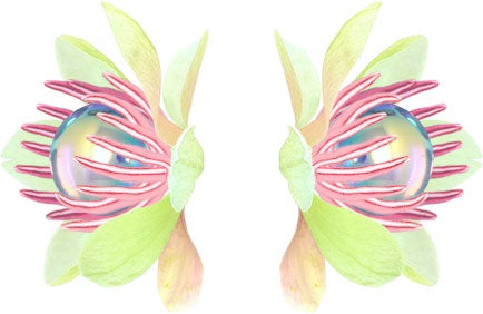 Large Magnolia Flower And Blue Cabochon Earrings