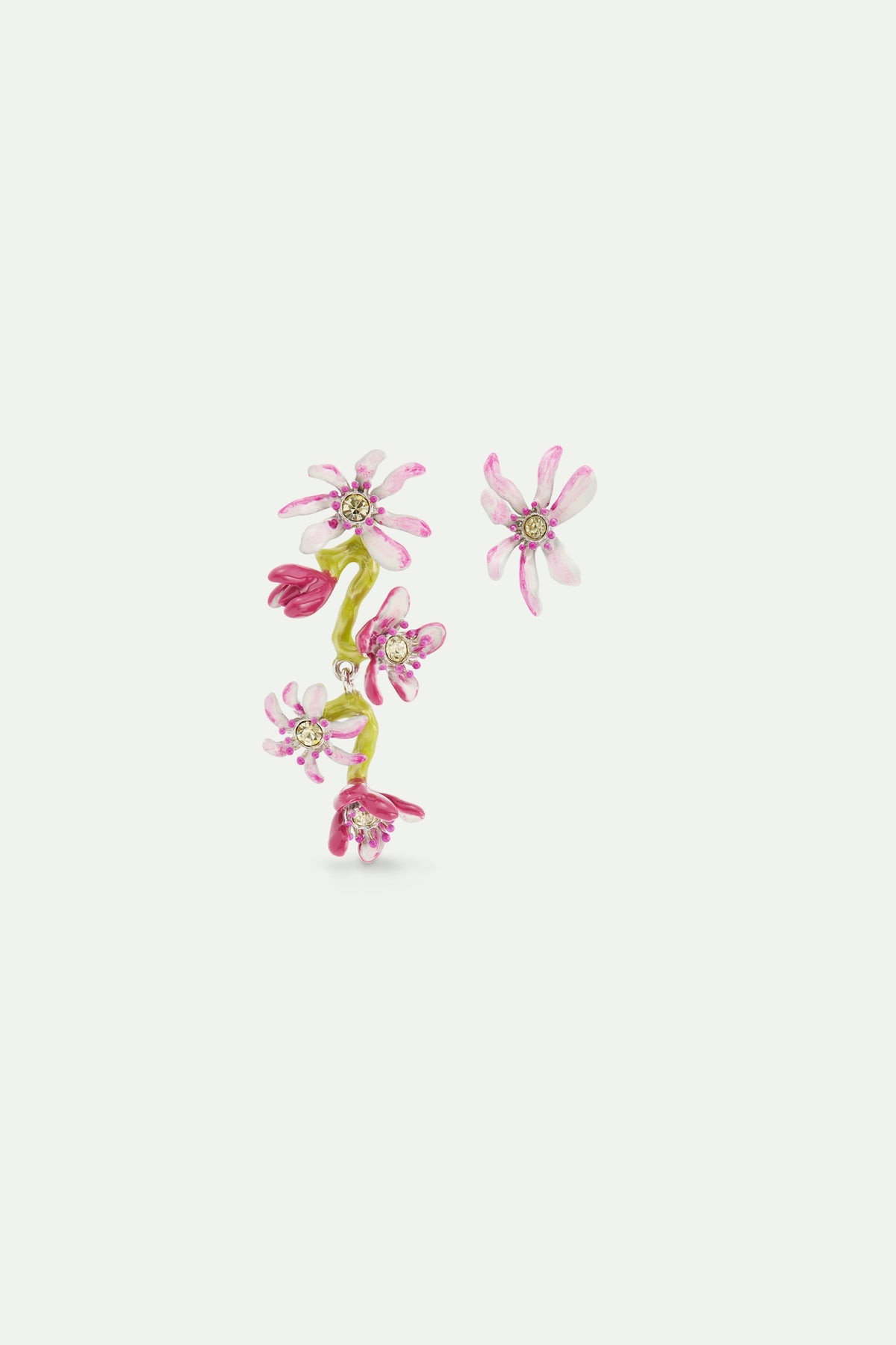 Pink Magnolia Flowers Asymmetrical Post Earrings | AVFA1071