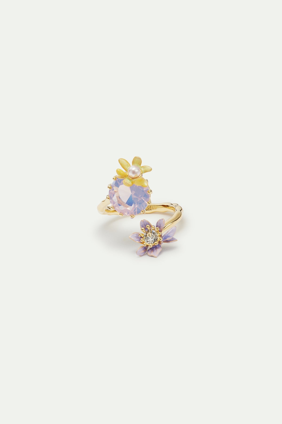 Round Purple Faceted Crystal Stone And Magnolia Flower Ring | AVFA6011