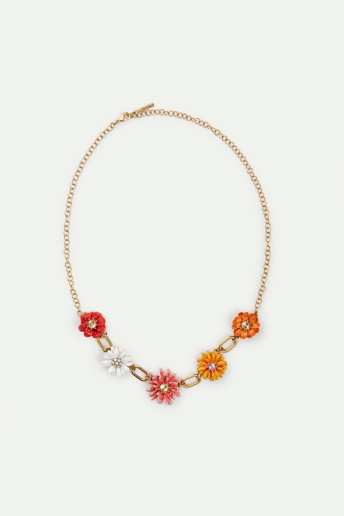 Gold Link Necklace With Daisy And Zinnia Flowers | AVFR3011