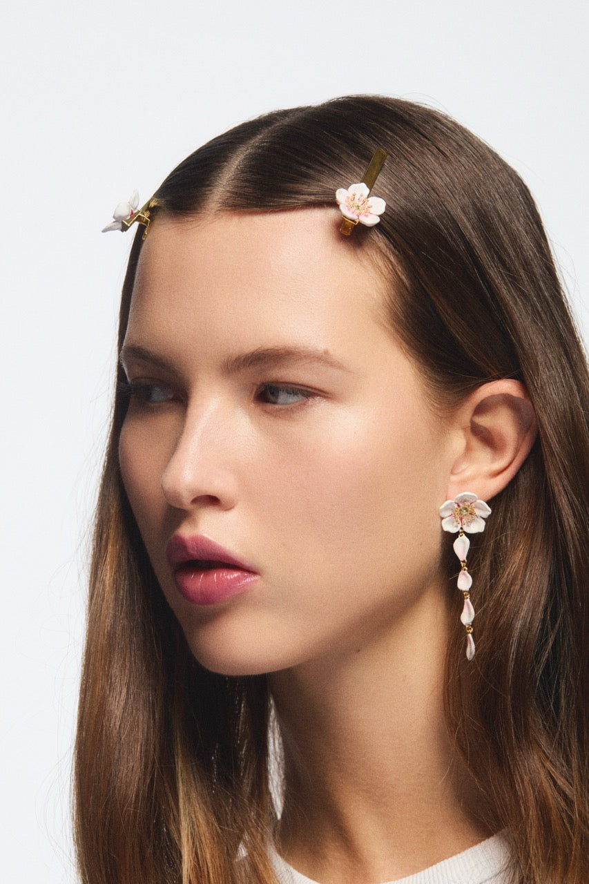 White Cherry Blossom Dangle Post Earrings | avha1021