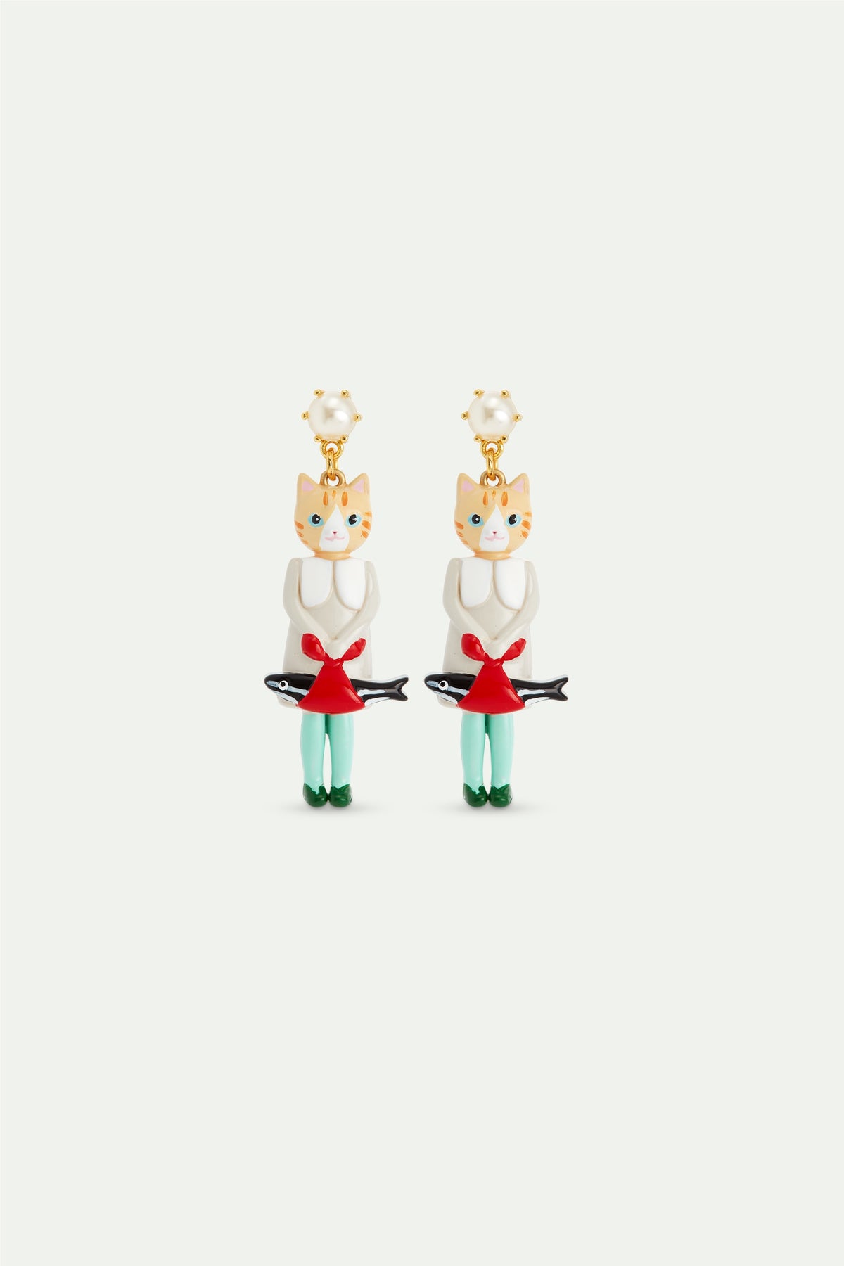 Ginger Cat And Fish Dangle Earrings | AVHP1071