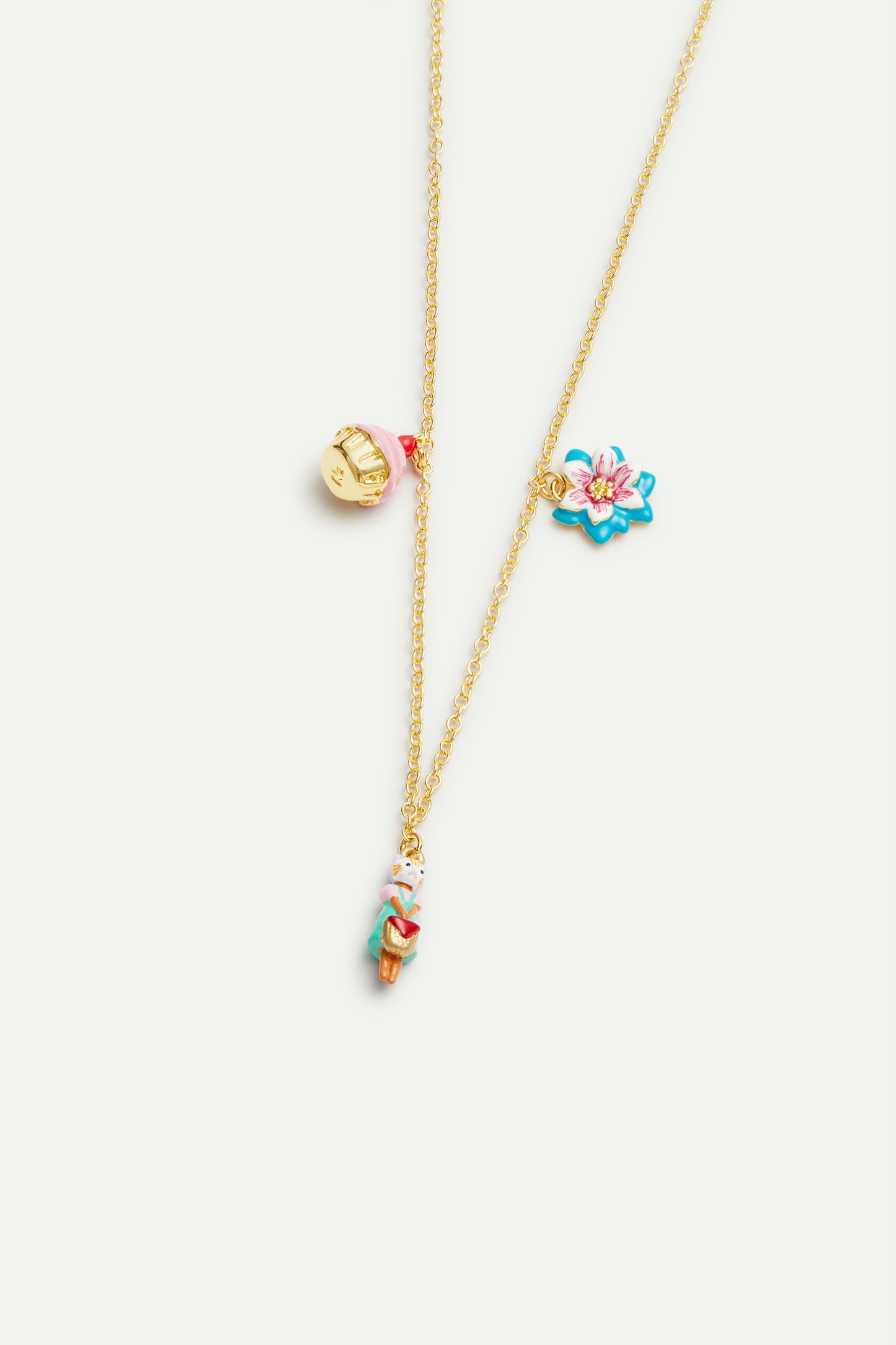 Ginger Cat, Blue Flower And Pastry Pendant Necklace | AVHP3061