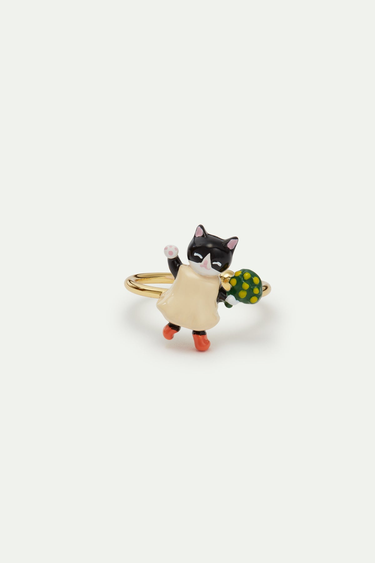 Black Kitten And Flower Bouquet Adjustable Ring | AVHP6021