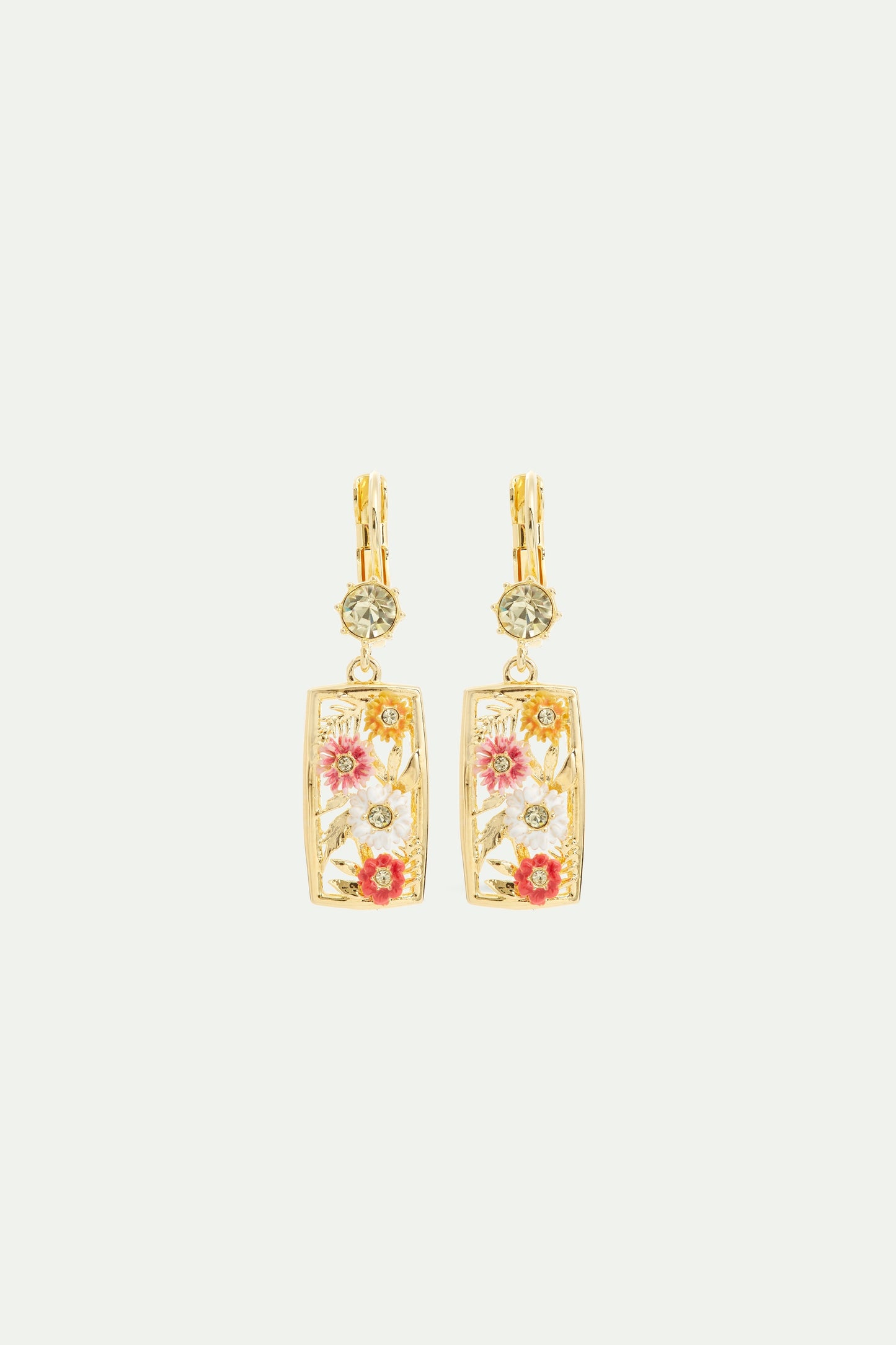 Gold-Plated Openwork Sleeper Earrings With Zinnias And Faceted Yellow Crystal | AVJC1091