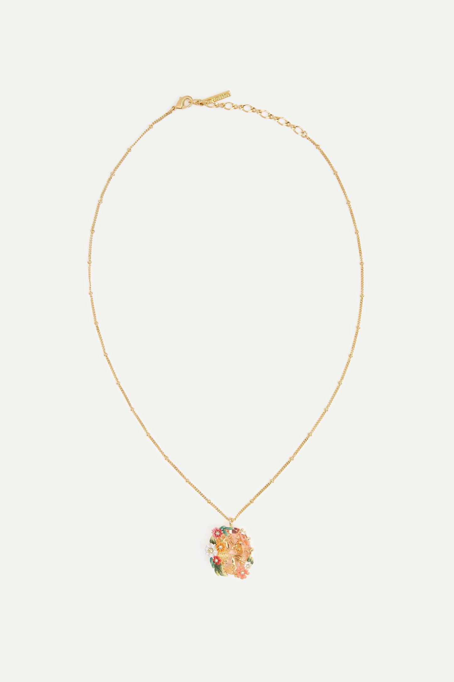 Oval Pink Faceted Stone Pendant Necklace With Zinnias And Daisies | AVJC3041