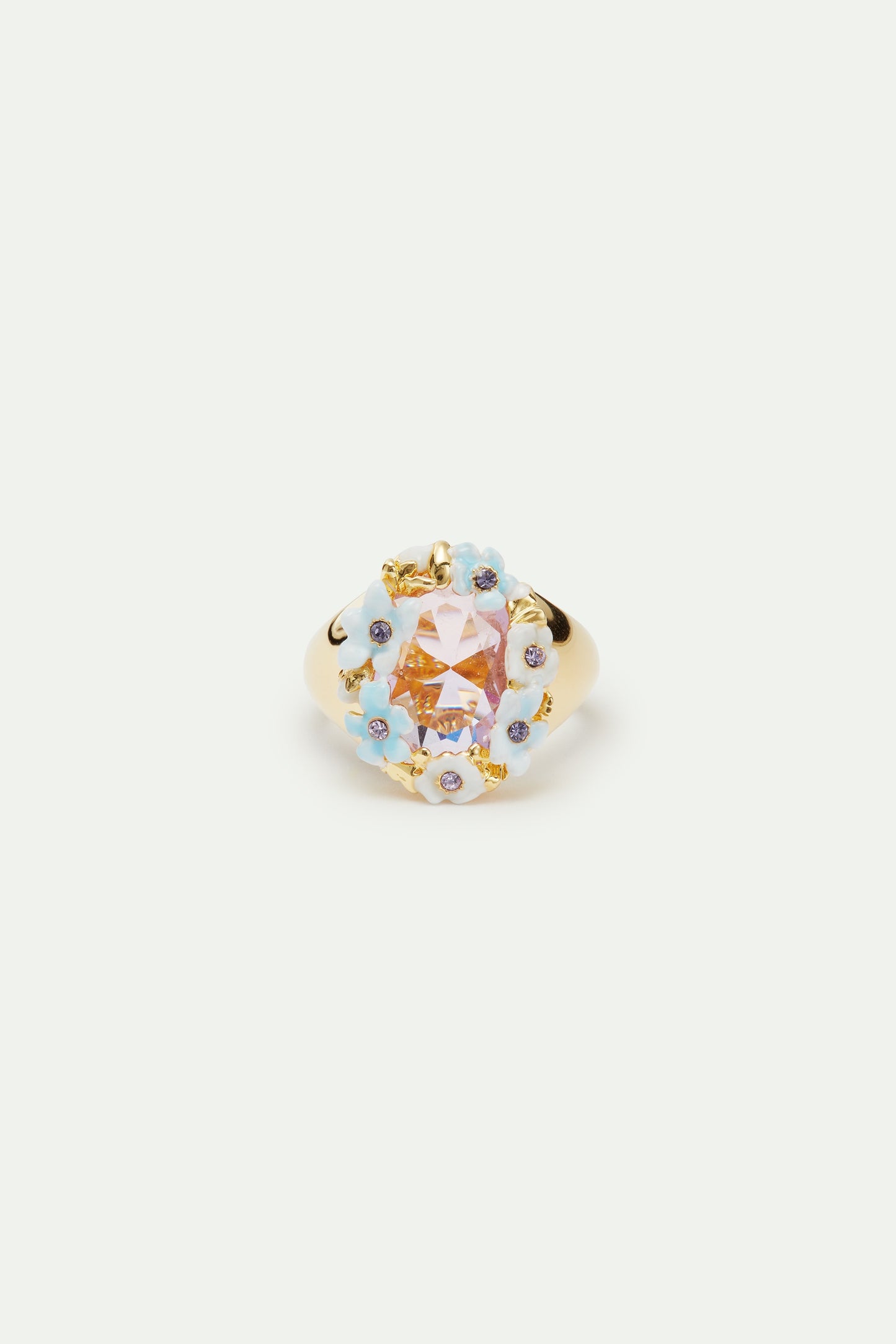 Round Purple Stone And Blue Flower Wedding Cocktail Ring | AVJV6011