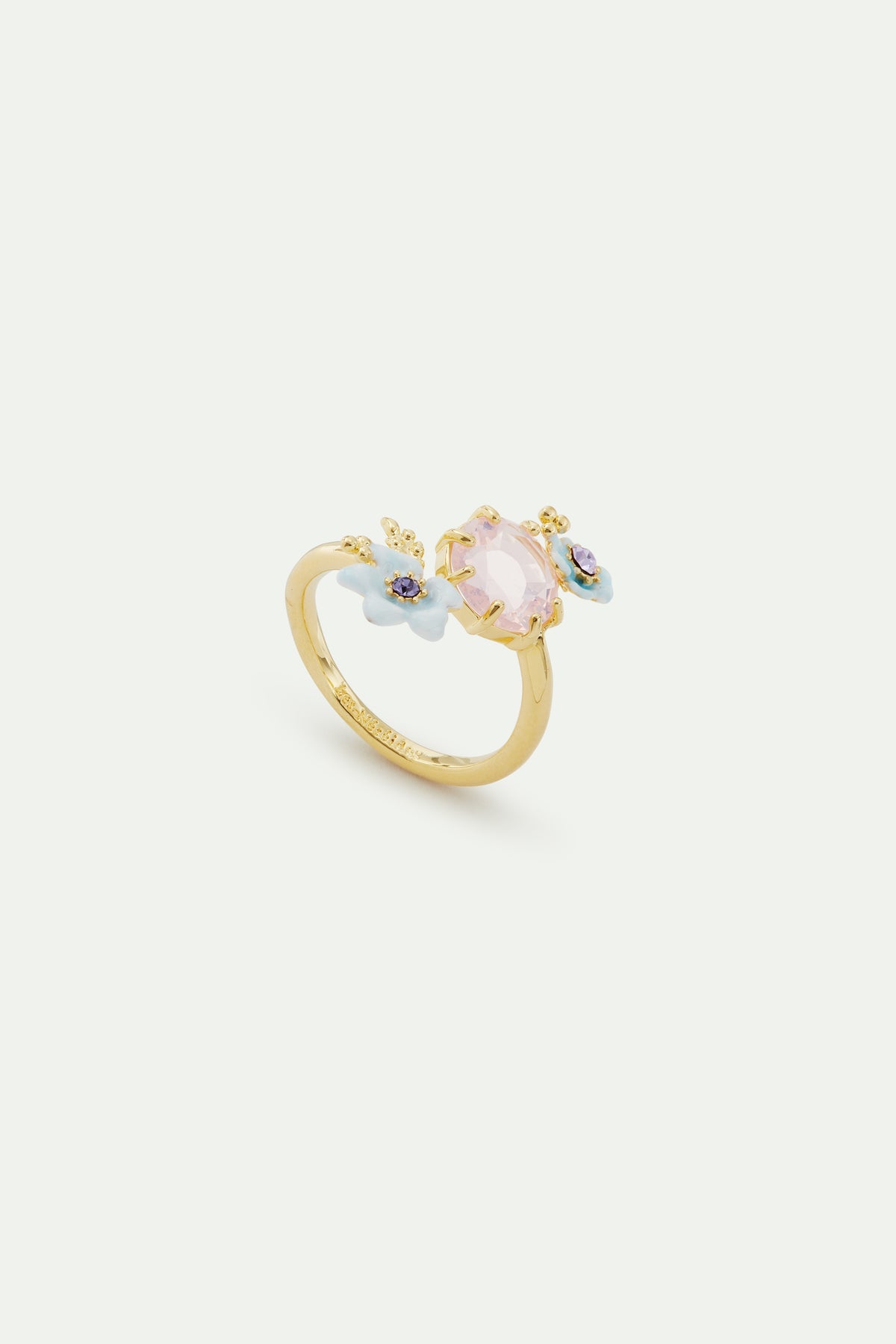 Round Purple Stone, Little Flowers And Crystal Adjustable Ring | AVJV6031