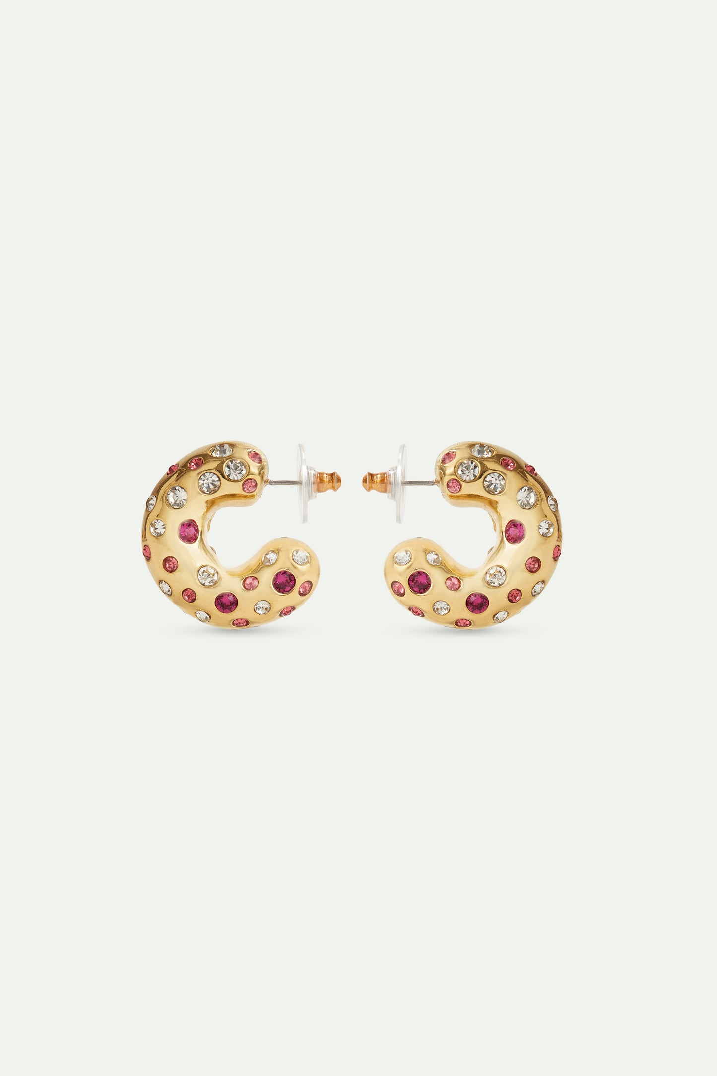 Pink And White Crystal Golden Hoop Earrings | AVLA1031