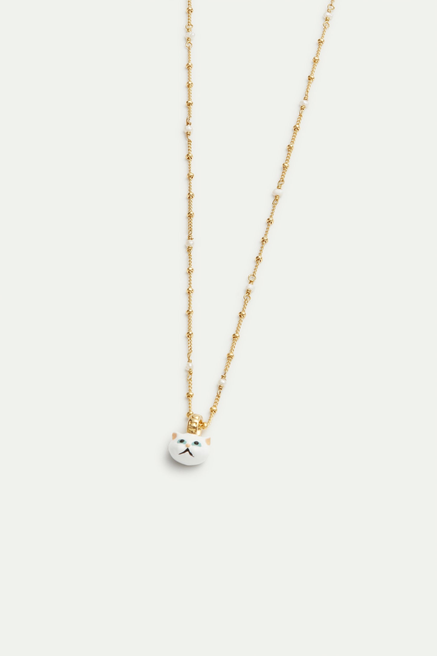 White Cat Beaded Pendant Necklace | AVLA3021