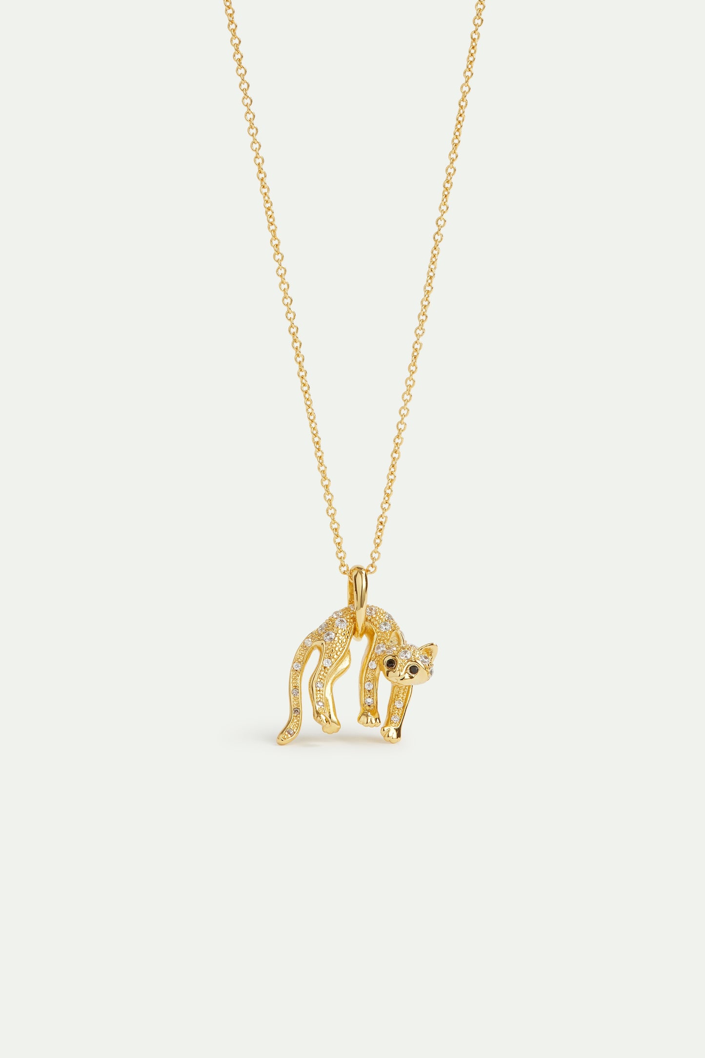 Golden Cat And Crystal Pendant Necklace | AVLA3051