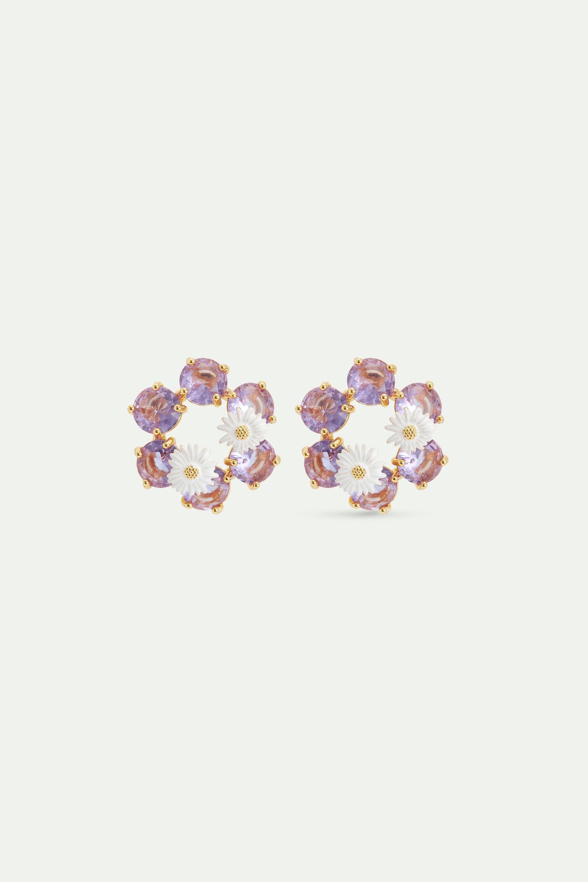 Lavender Diamantine Six-Stone Earrings With Daisies | AVLD1422