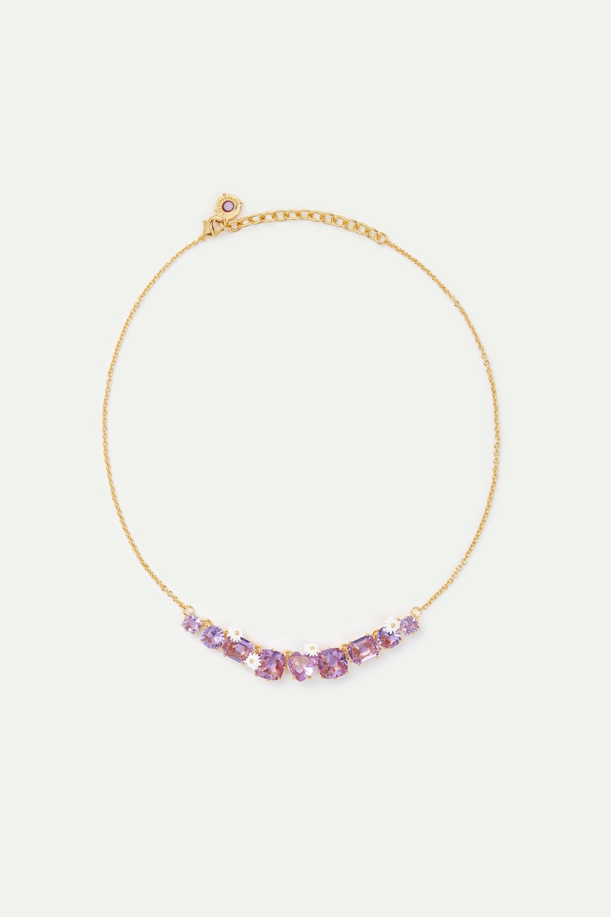 Fine Lavender Diamantine Nine Stone Necklace With Daisies | AVLD3182