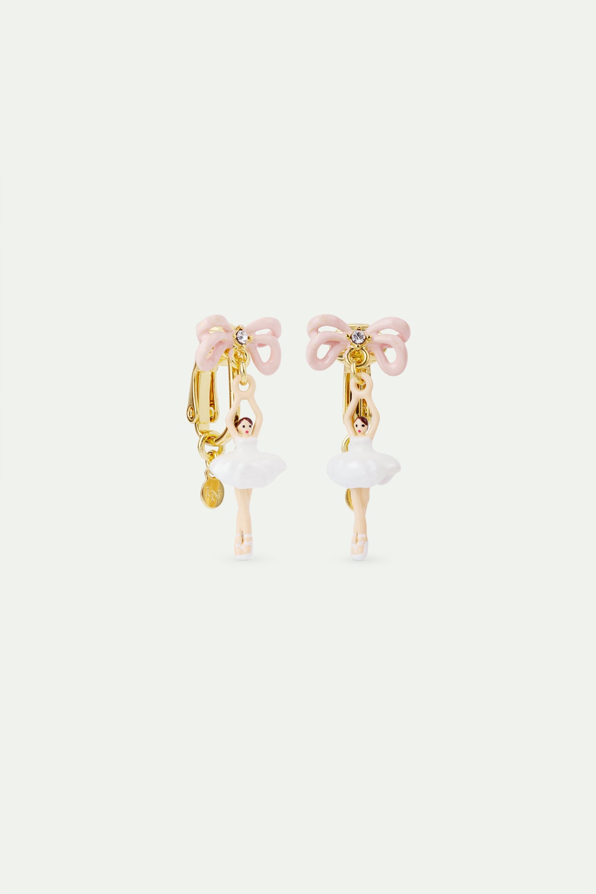 White Tutu And Pink Bow Mini Ballerina Earrings | AVMDD1011