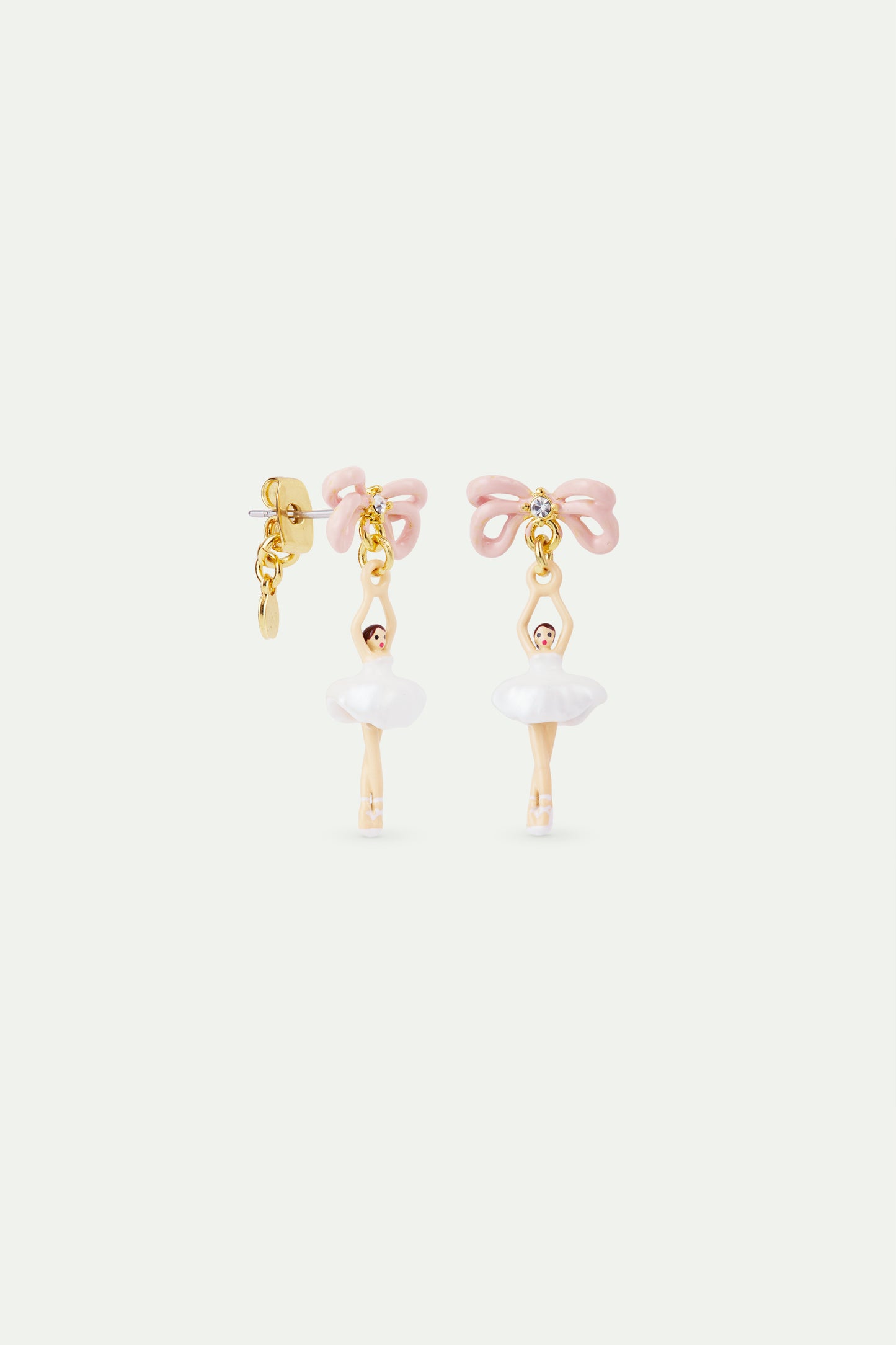 White Tutu And Pink Bow Mini Ballerina Earrings | AVMDD1011