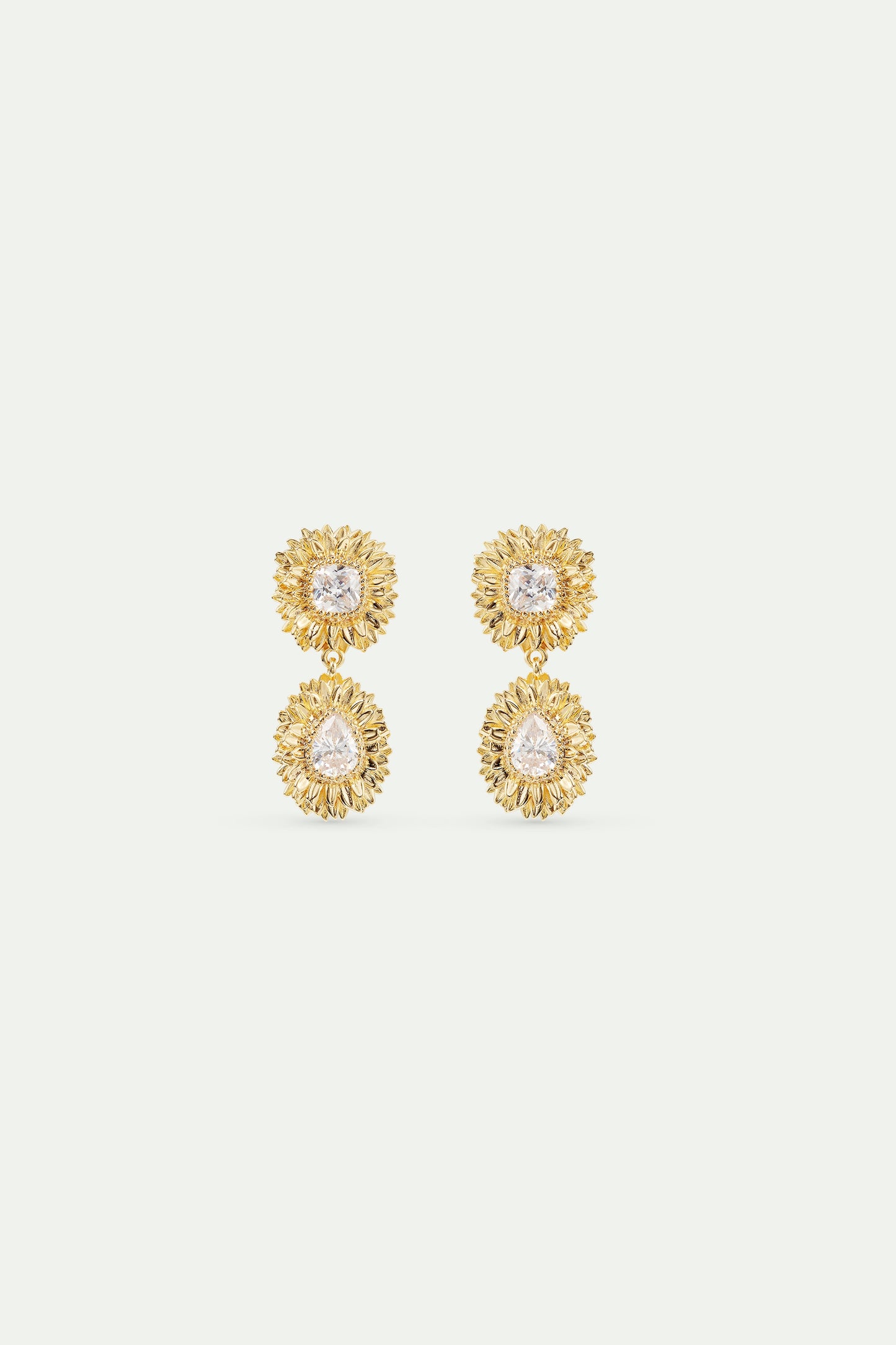 Golden Dandelion And Cut Stone Dangle Earrings | AVNF1111