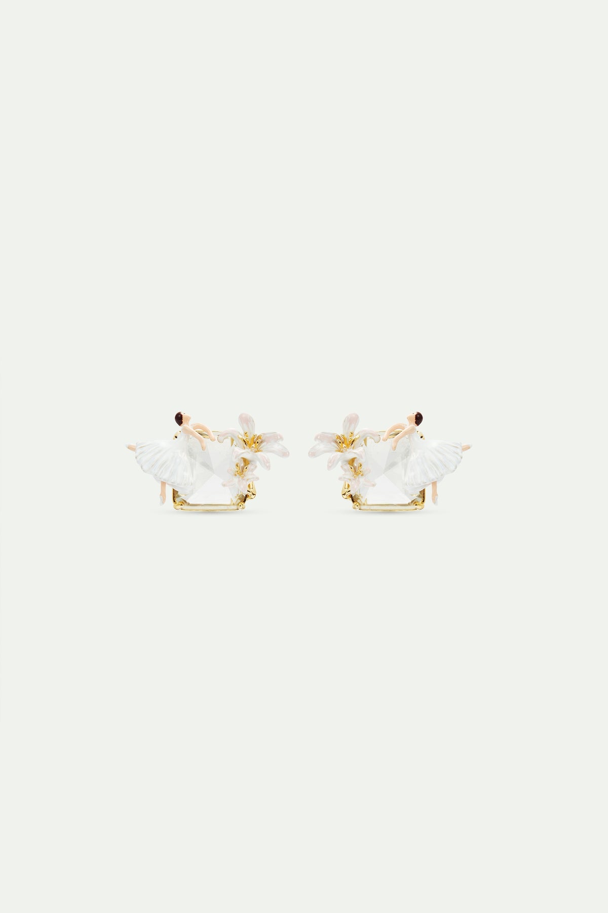 Earrings, Faceted Stone, Ballerina And White Lily | AVOP1011