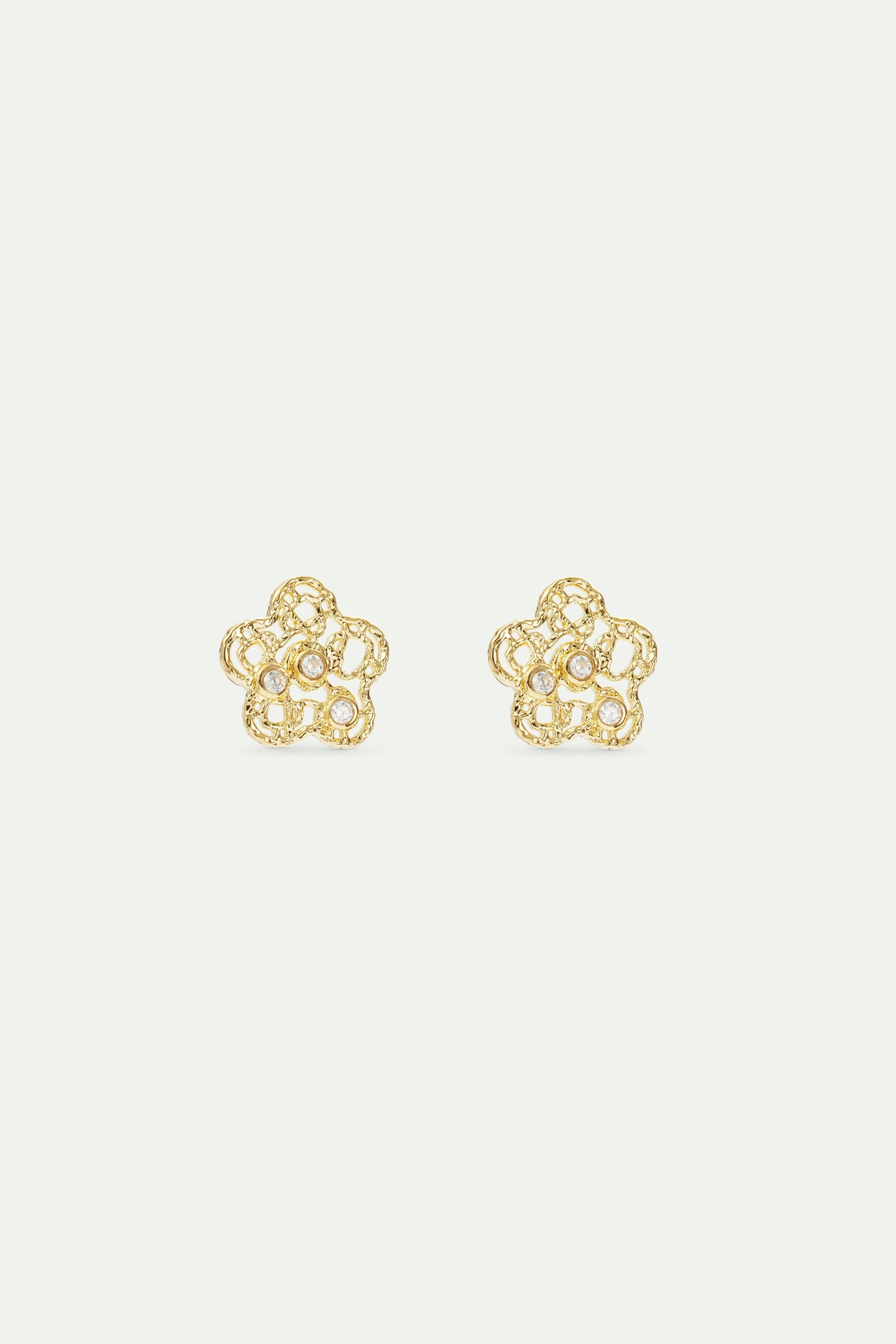 Golden Filigree Flower And Crystal Earrings | AVOP1051